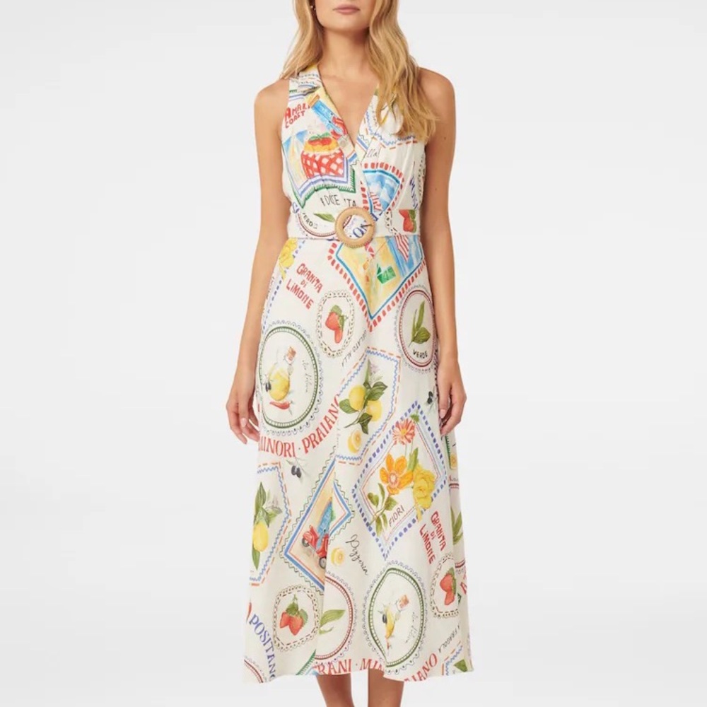 Evernew linen belted midi dress